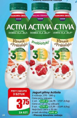Jogurt pitny Activia Danone Błonnik + Probiotyki (Truskawka zboża, Malina granat) promocja w Dino