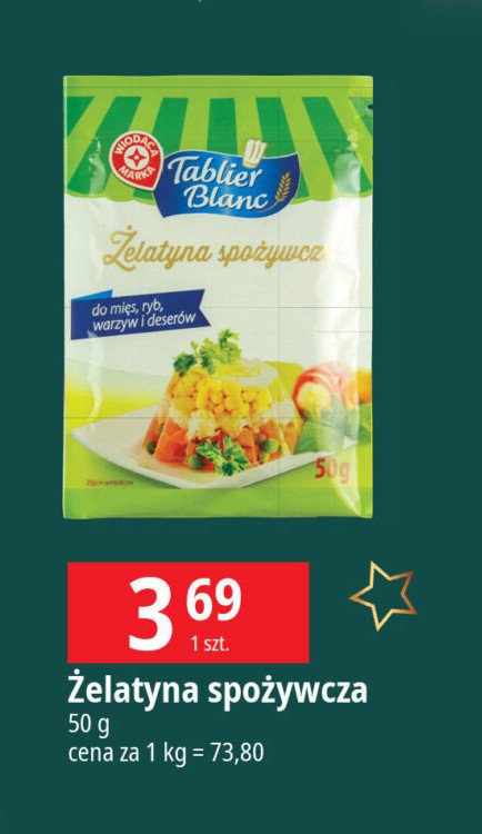 Żelatyna spożywcza wieprzowa Wiodąca marka tablier blanc promocja w Leclerc