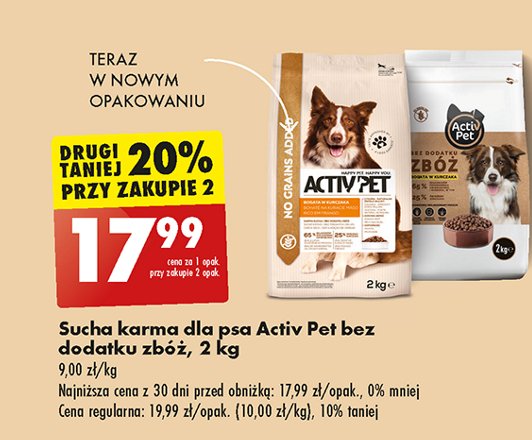 Karma dla psa bogata w kurczaka Activ pet promocja