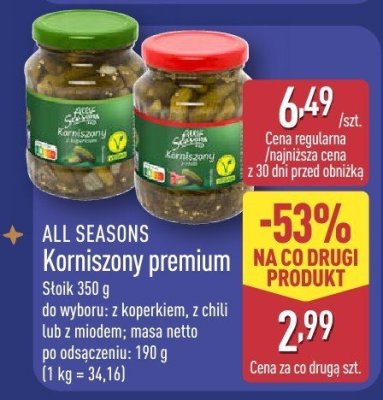 Korniszony premium z miodem promocja w Aldi