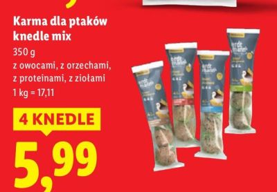Karma dla ptaków 4 knedle mix z owocami promocja w Lidl