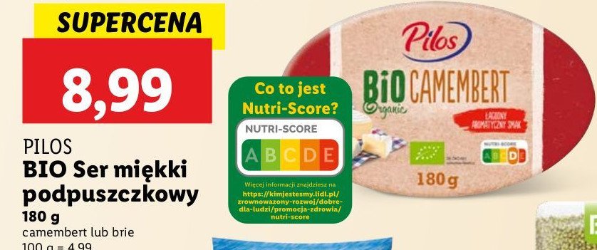 Ser camembert Pilos bio organic promocja w Lidl