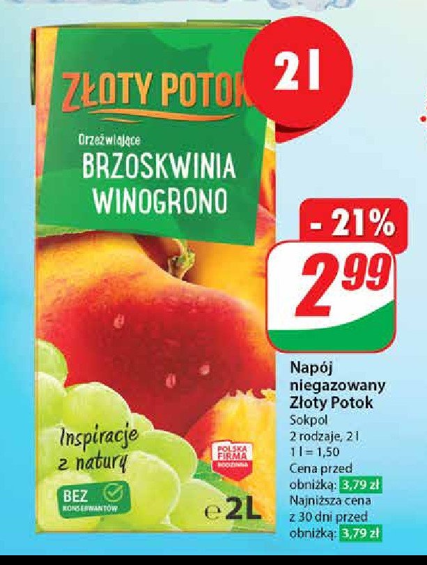 Napój brzoskwinia- winogrono Złoty potok promocja