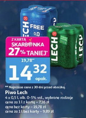 Piwo Lech 4 x 0.5 l alk. 0-5% vol. wybrane rodzaje promocja w Auchan