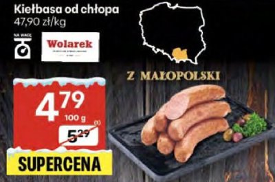 Kiełbasa od chłopa Wolarek z Małopolski promocja w Delikatesy Centrum