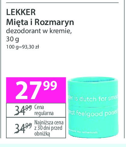 Dezodorant w kremie mięta i rozmaryn Lekker promocja