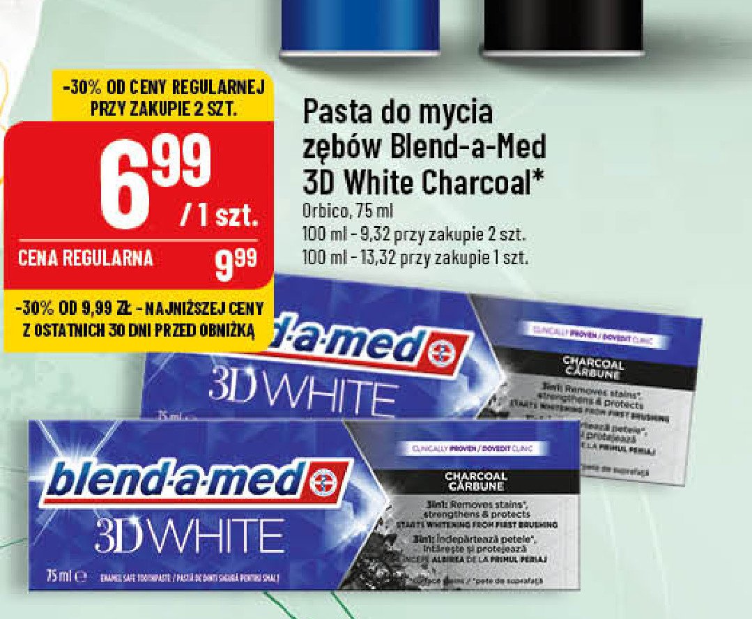 Pasta do zębów charcoal carbone Blend-a-med 3d white promocja