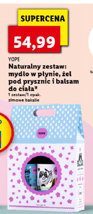 Zestaw w pudełku zimowe bakalie: mydło w płynie 500 ml + żel pod prysznic 400 ml + balsam do ciała 300 ml Yope zestaw promocja