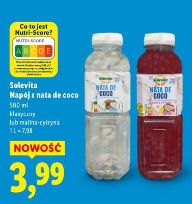 Napój z nata de coco Solevita malina-cytryna promocja w Lidl
