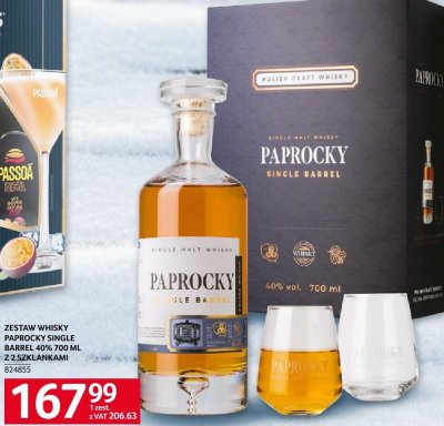 Zestaw whisky Paprocky Single Barrel 40% 700 ml z 2 szklankami promocja w Selgros