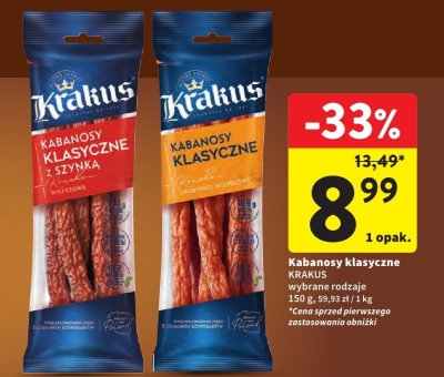 Kabanosy klasyczne KRAKUS promocja w Intermarche
