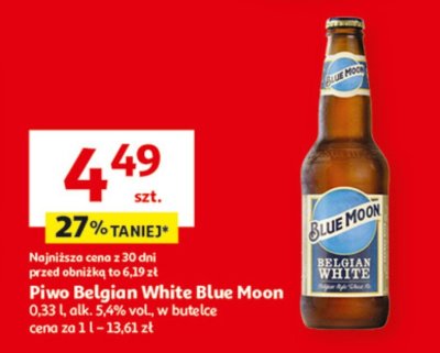 Piwo Belgian White Blue Moon promocja w Auchan