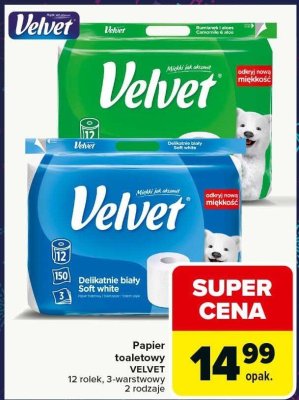 Papier toaletowy Velvet 12 rolek, 3-warstwowy, 2 rodzaje promocja w Carrefour Market