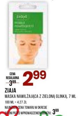 Maska nawilżająca z zieloną glinką Ziaja 7 ml promocja w Drogerie Natura