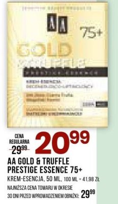 Krem esencja AA Gold & Truffle Prestige Essence 75+, 50 ml promocja w Drogerie Natura
