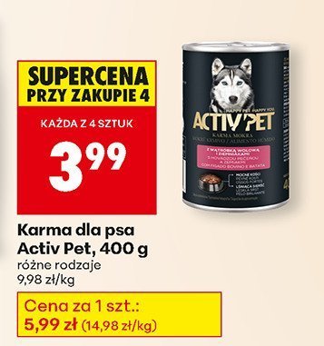 Karma dla psa Activ Pet 400 g różne rodzaje promocja w Biedronka