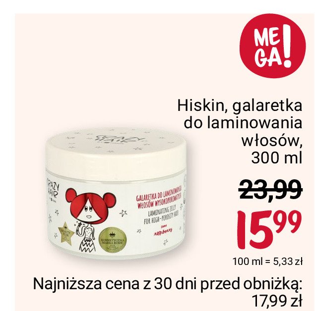 Galaretka do laminowania w艂os贸w wysokoporowatych Hiskin promocja