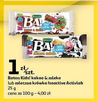 Baton kakao i mleko Bakalland ba! zero cukru promocja