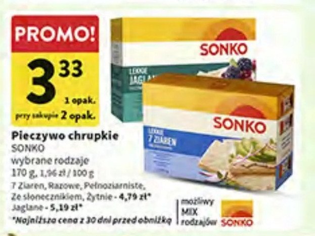 Pieczywo lekkie pełnoziarniste Sonko promocja