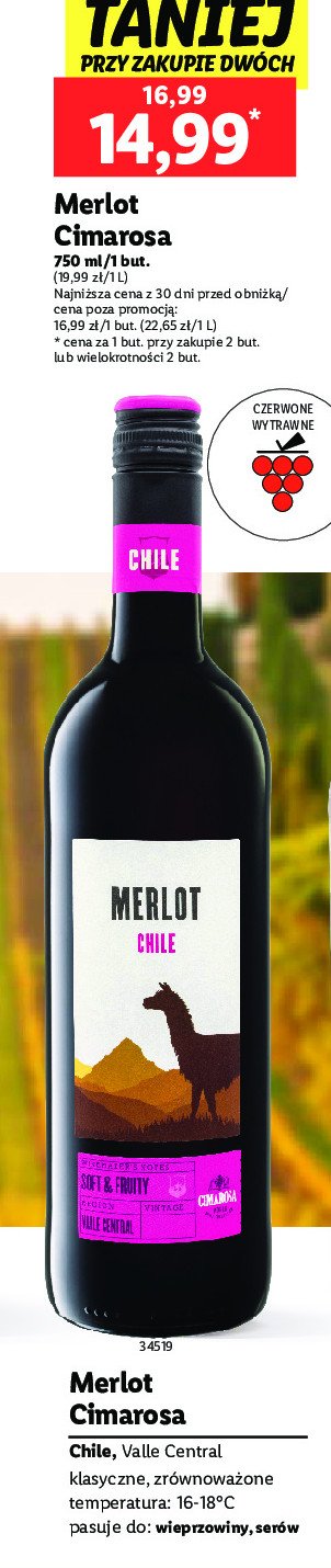 Wino Cimarosa merlot chile promocja w Lidl