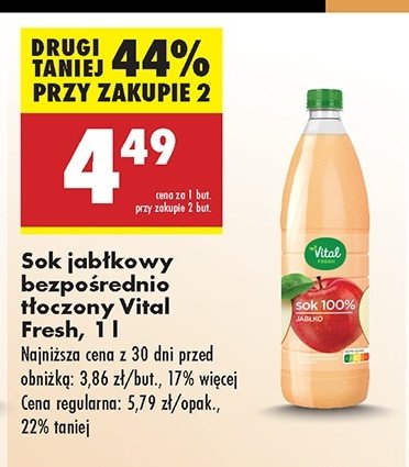 Sok jabłkowy Vital fresh promocja w Biedronka