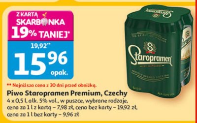 Piwo Staropromen Premium, Czechy 4x0.5L alk. 5% vol. w puszce promocja w Auchan