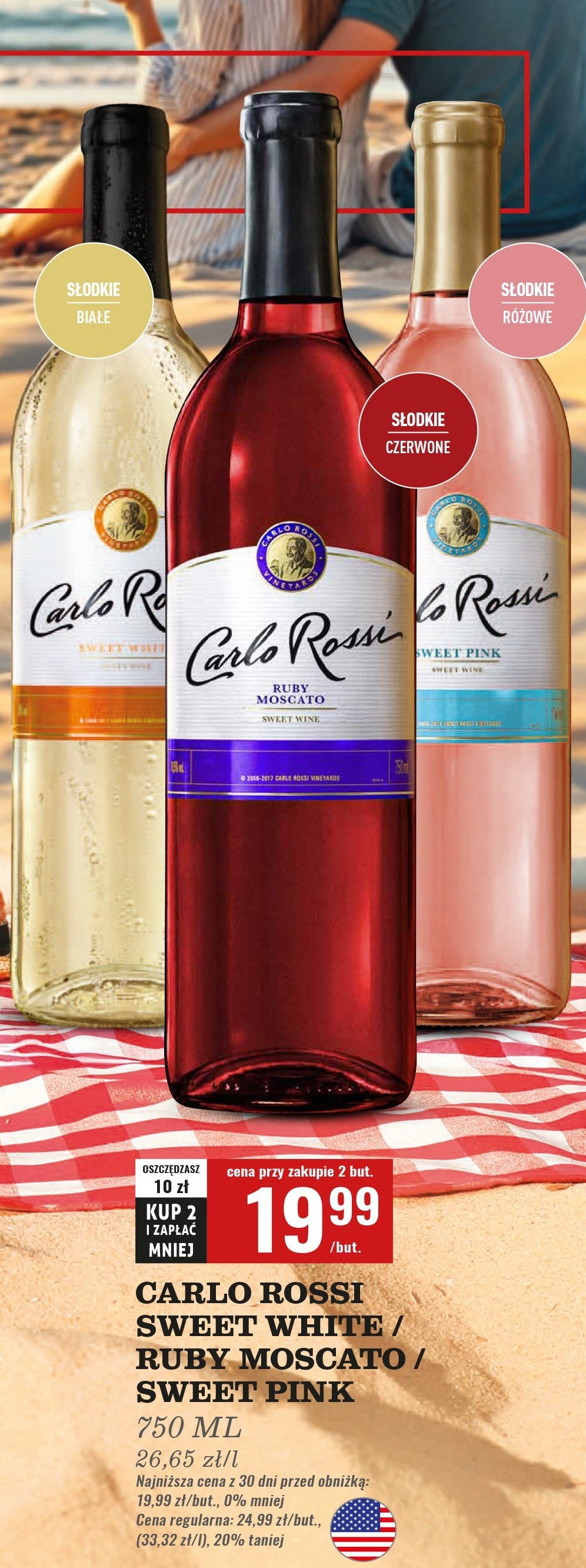 Wino CARLO ROSSI SWEET PINK promocja w Biedronka