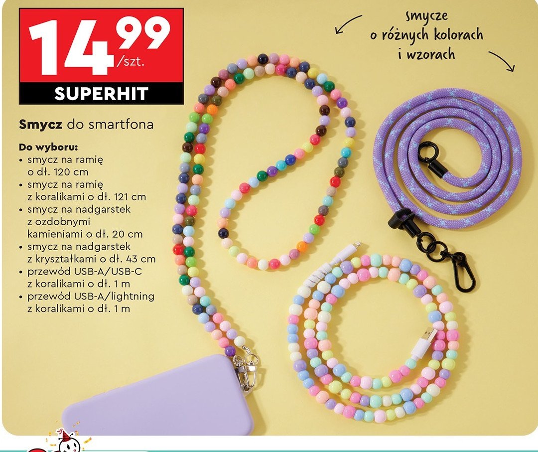 Przewód usb-a/lightning z koralikami 1 m promocja w Biedronka