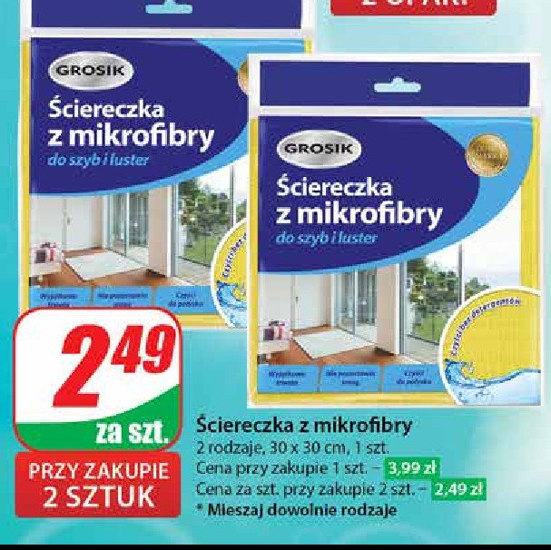 Ścierka z mikrofibry do szyb i luster Grosik promocja