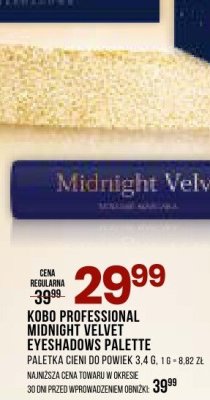 Kosmetyki do makijażu KOBO PROFESSIONAL MIDNIGHT VELVET EYESHADOWS PALETTE paletka cieni do powiek promocja w Drogerie Natura