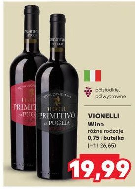 Wino półsłodkie Vionelli primitivo di puglia promocja