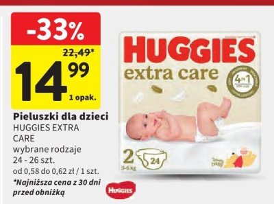 Pieluszki dla dzieci HUGGIES EXTRA CARE wybrane rodzaje promocja w Intermarche