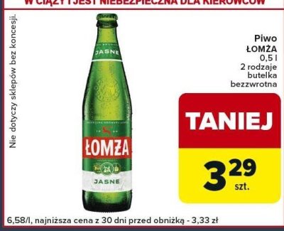 Piwo ŁOMŻA jasne 0.5 l 2 rodzaje butelka bezzwrotna promocja w Globi