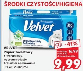 Papier toaletowy delikatnie biały Velvet promocja w Kaufland
