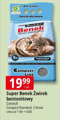 Żwirek Super Benek bentonitowy Compact/Standard promocja w Leclerc
