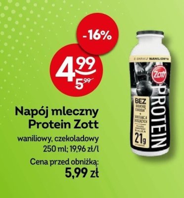 Napój mleczny Protein Zott waniliowy, czekoladowy 250 ml promocja w Żabka