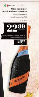 Wino musujące bezalkoholowe Mionetto białe/półwytrawne 0,75l promocja w POLOmarket