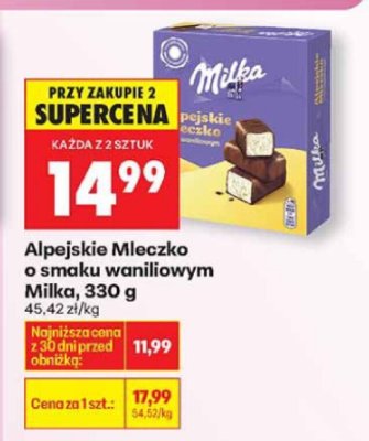 Alpejskie Mleczko o smaku waniliowym Milka promocja w Biedronka
