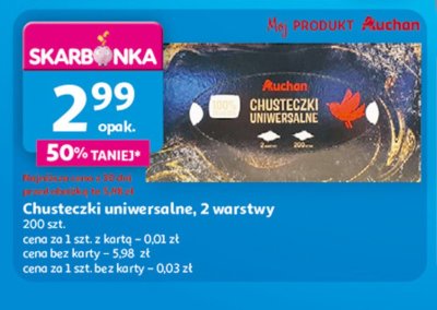Chusteczki uniwersalne 2-warstwowe Auchan r贸偶norodne (logo czerwone) promocja