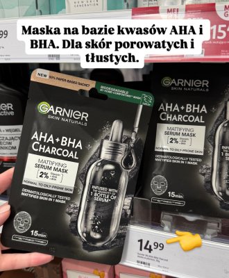 Maska matująca na bazie kwasów AHA i BHA Skin Naturals AHA+BHA Charcoal  promocja w Rossmann
