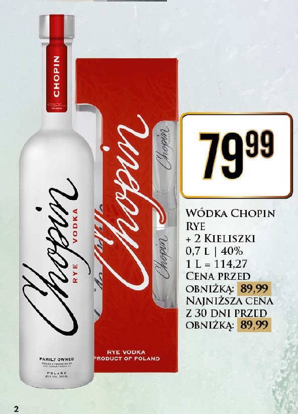 Wódka + 2 kieliszki Chopin rye promocja