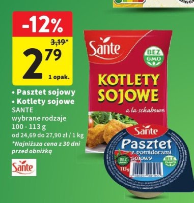 Pasztet sojowy / Kotlety sojowe SANTE wybrane rodzaje promocja w Intermarche