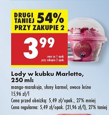Lody w kubku słony karmel Marletto promocja w Biedronka