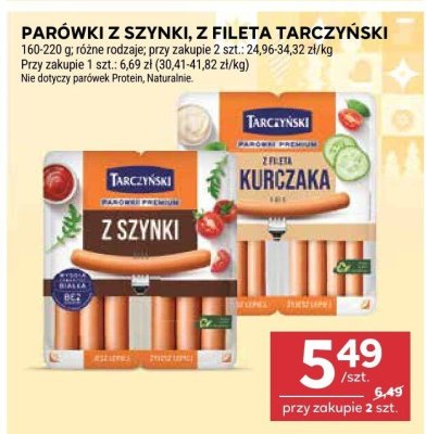 Parówki z szynki, z fileta tarczyński 160-220 g różne rodzaje promocja w Stokrotka