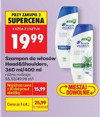 Szampon do włosów H&Shoulders, 360 ml/400 ml promocja w Biedronka