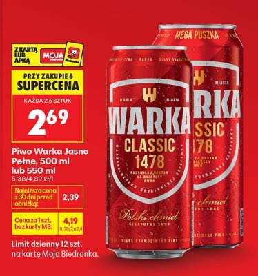 Piwo Warka promocja w Biedronka