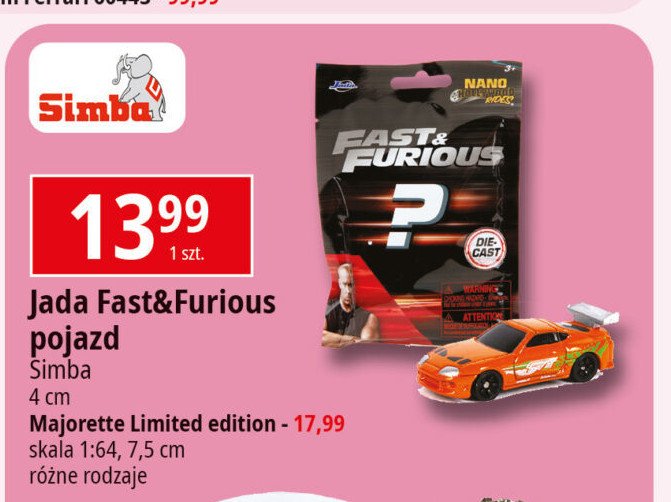 Pojazd fast & furious 4 cm Simba promocja w Leclerc