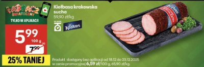 Kiełbasa krakowska sucha Królius promocja w Delikatesy Centrum