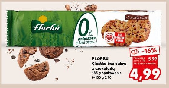 Ciastka z kawałkami czekolady bez dodatku cukru FLORBU MAFFERS promocja