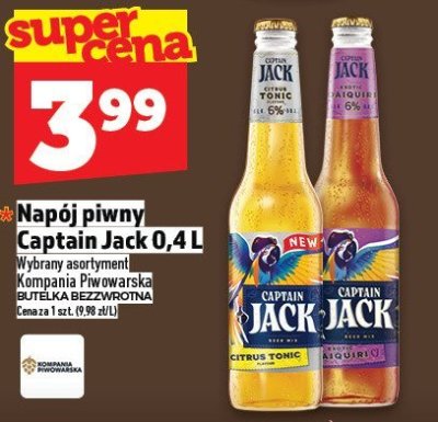 Napój piwny Captain Jack 0,4 L - różne rodzaje promocja w TOPAZ